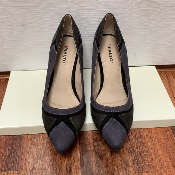 Rialto Multi Grey-Black geometric color block Faux Suede 4” heels sz 9.5 - Picture 4 of 9